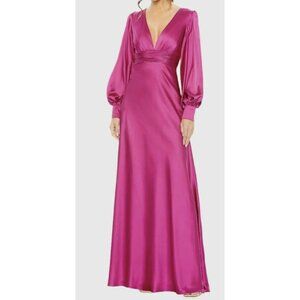 Mac Duggal Size 10 Pink Long Sleeve Ruched Maxi Dress Gown NWT